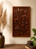 Hand-Carved Walnut Wood Wall Hanging Panel