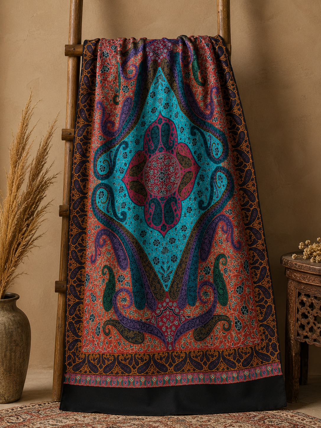 Kashmiri Pashmina Shawl -Kalamkari Art